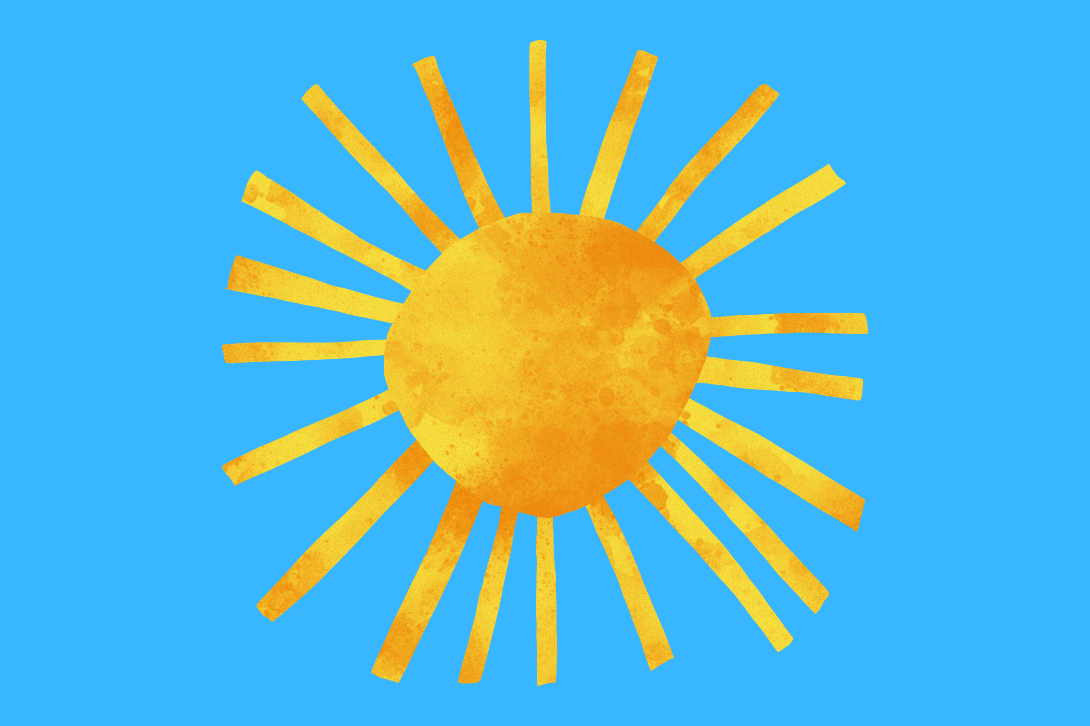 Das Bild zeigt eine gelbe Sonne auf blauem Grund.